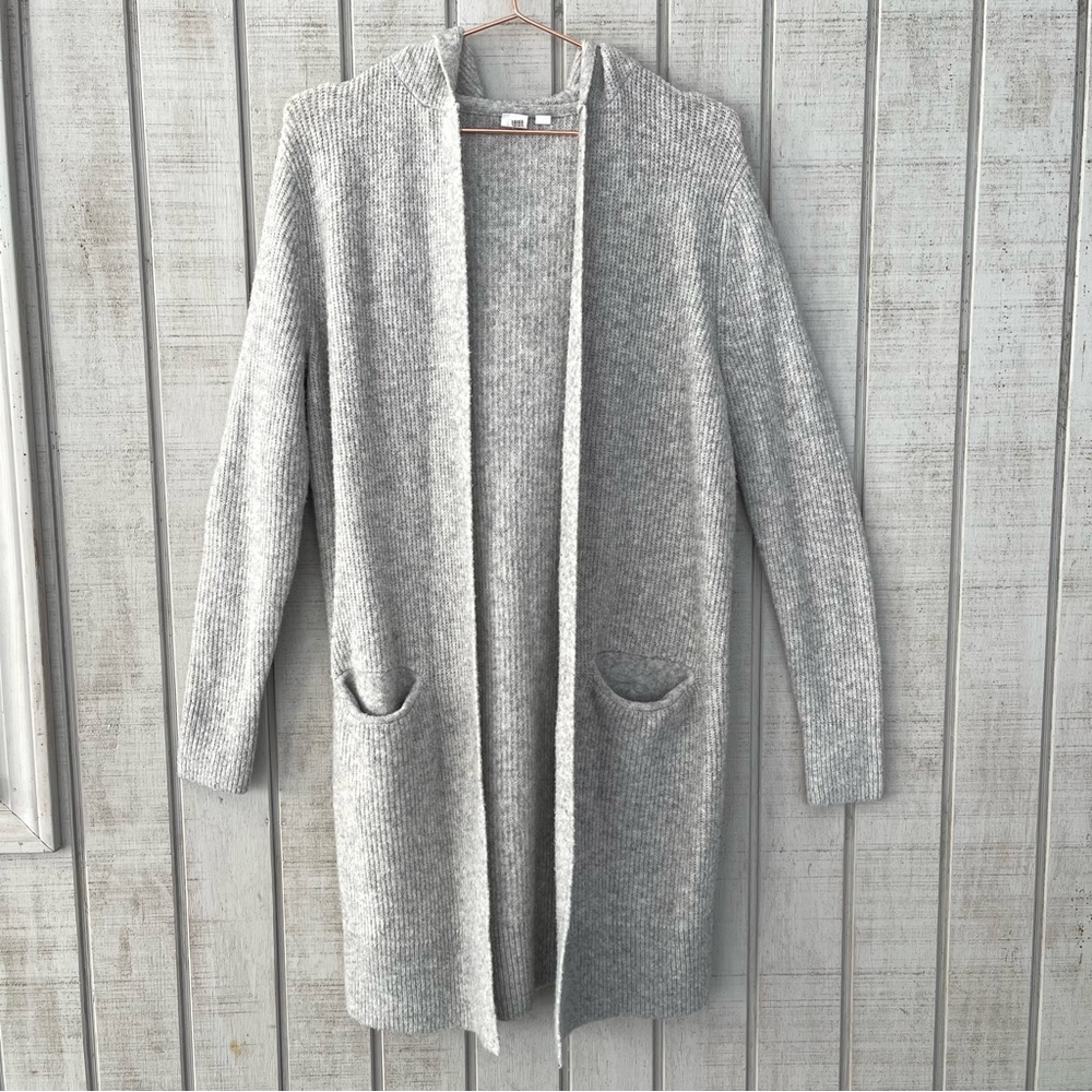 🤍 Gap Grey Ribbed Long Hooded Open Cardigan S Cozy Casual Minimalist